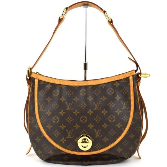 Louis Vuitton Turam Twist Lock Shawl Monogram Leather Brown GM Shoulder Bag - Picture 1 of 11